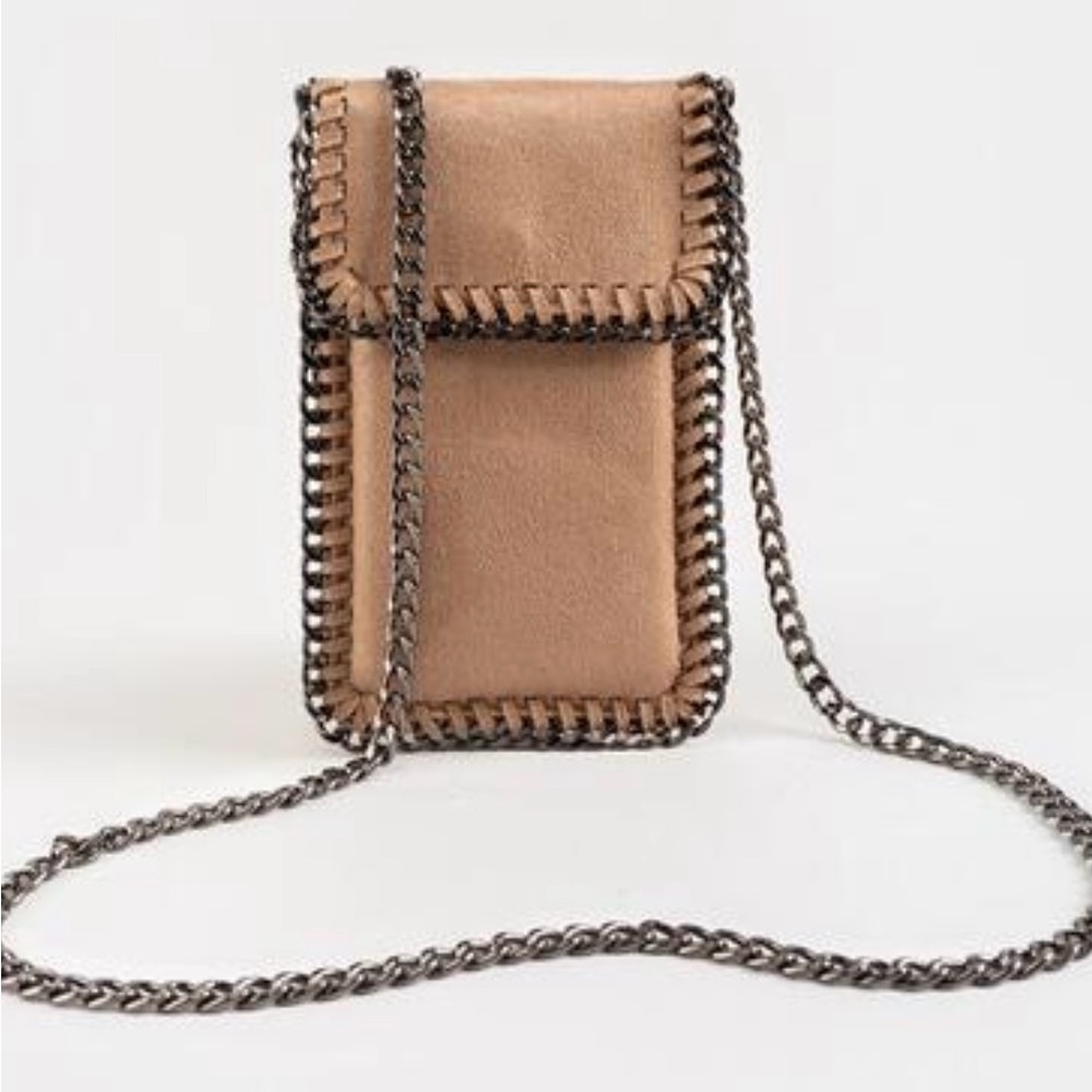 Francesca's Collections Tan Faux Suede Crossbody Bag NEW W/TAGS~Chain Detail